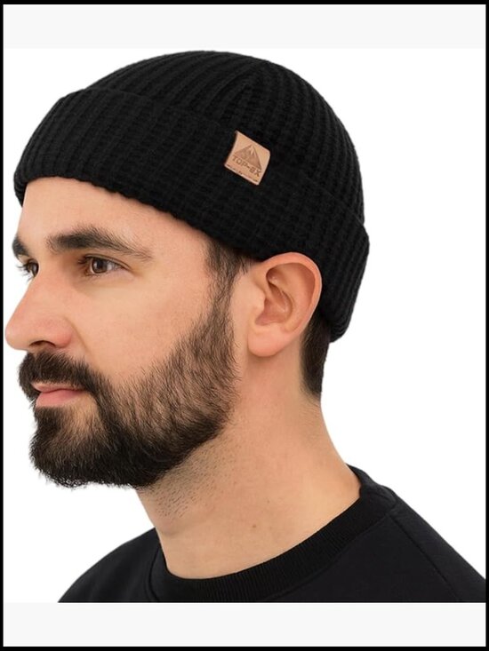 Merino Wool Waffle Fisherman Beanie Watch Cap Dual-Layer Warm Winter Knit Hat main image 6